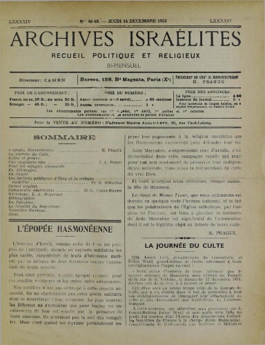 Archives israélites de France. Vol.94 N°48-49 (14 déc. 1933)